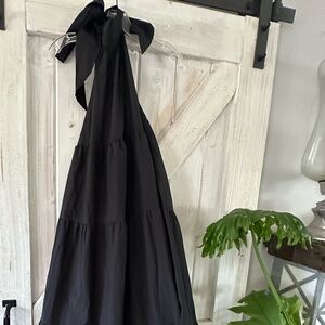Theory Black Tiered Halter Maxi Dress with gorgeous bow neck tie
